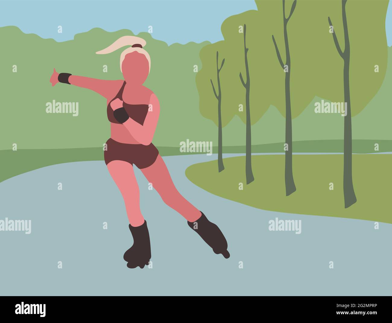 Skating woman Illustration vector flat style illustration Stock Vector