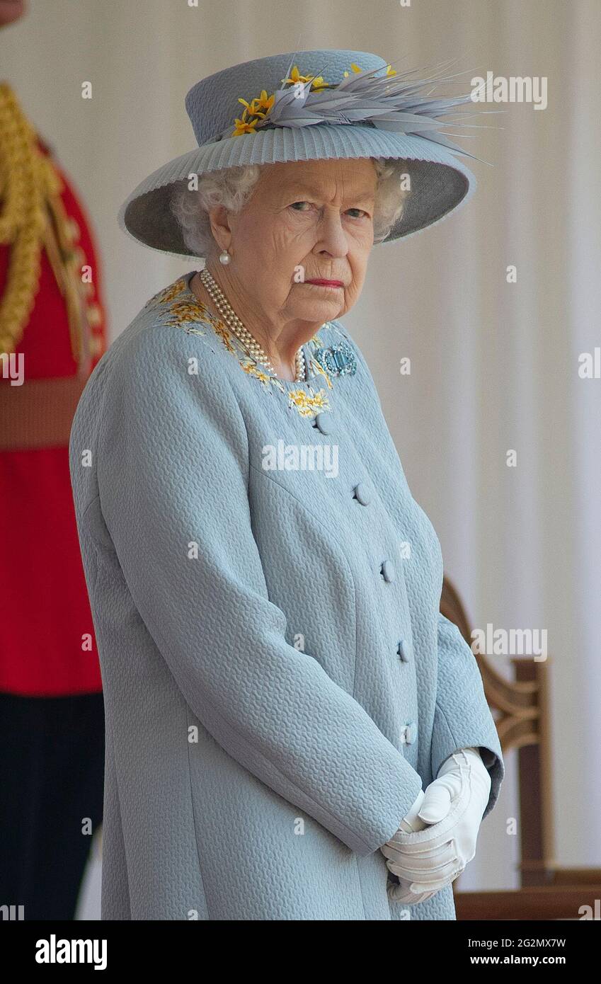 Queen Elizabeth II during a ceremony at Windsor Castle in Berkshire to mark her official birthday. Picture date: Saturday June 12, 2021. Stock Photo