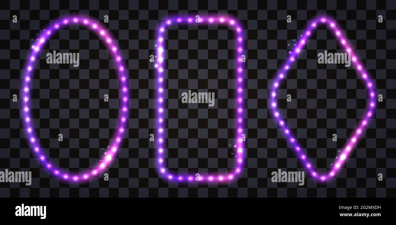 LED light frames with neon glow and glitter sparkles. Borders with