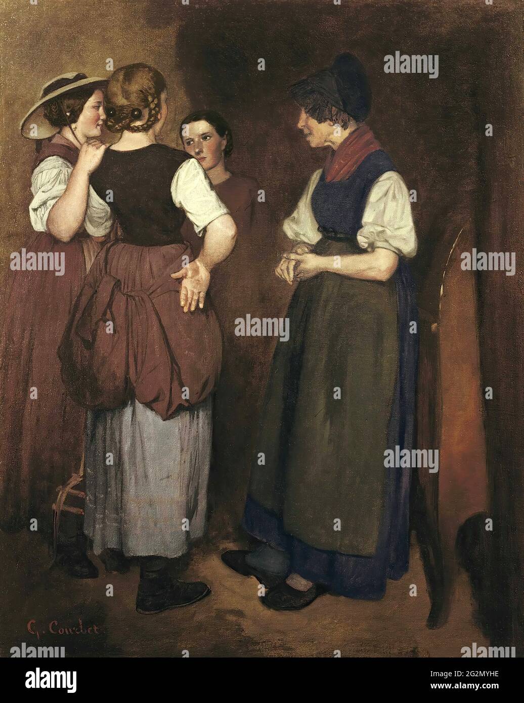 Gustave Courbet -  Les Rcits De La Grand Mre Salvan Les Trois Soeurs De Courbet Stock Photo