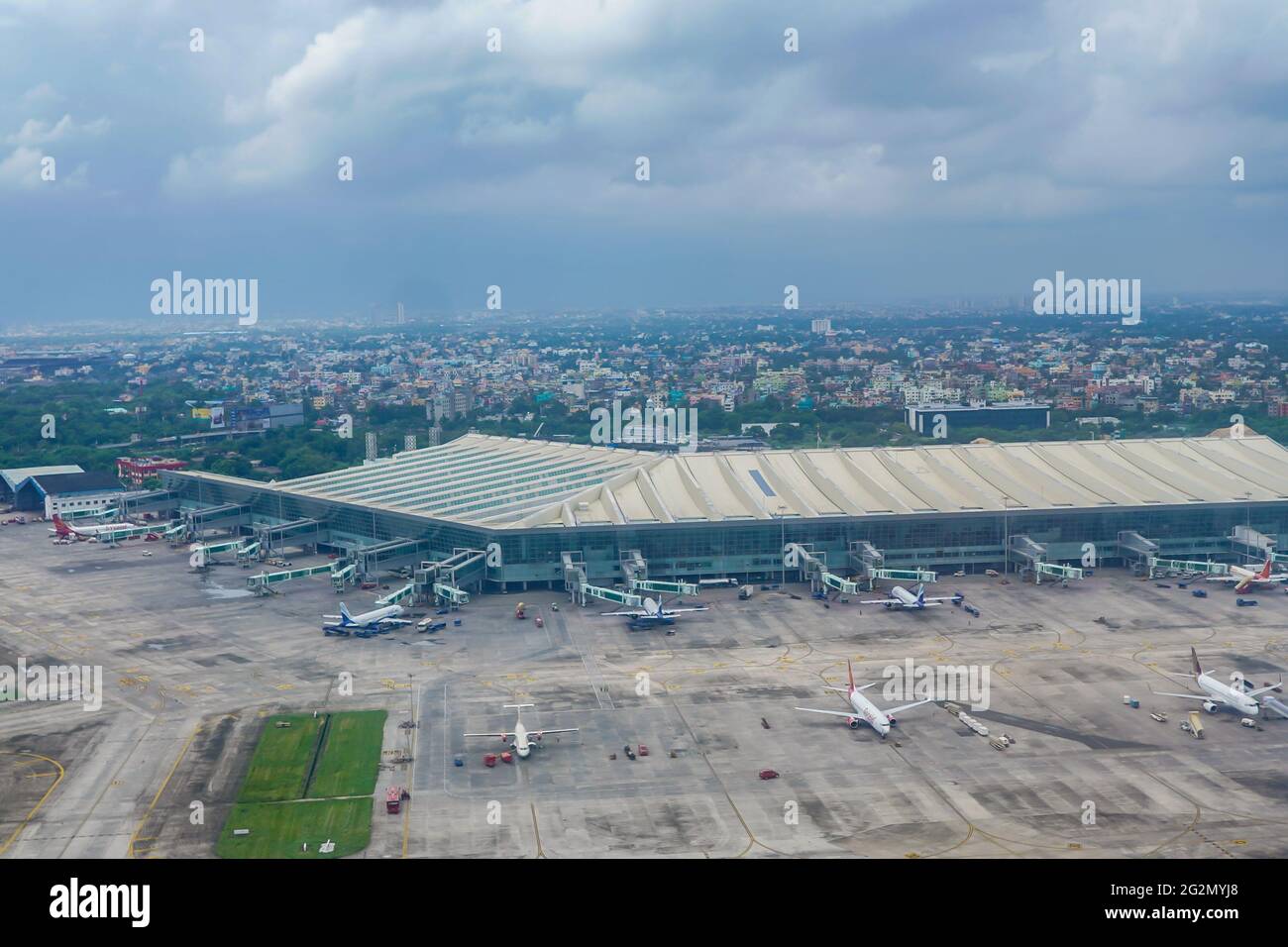 Arial View of Dum Dum Airport Netaji Subhash Chandra Bose International Airport Kolkata, West Bengal - India. Stock Photo