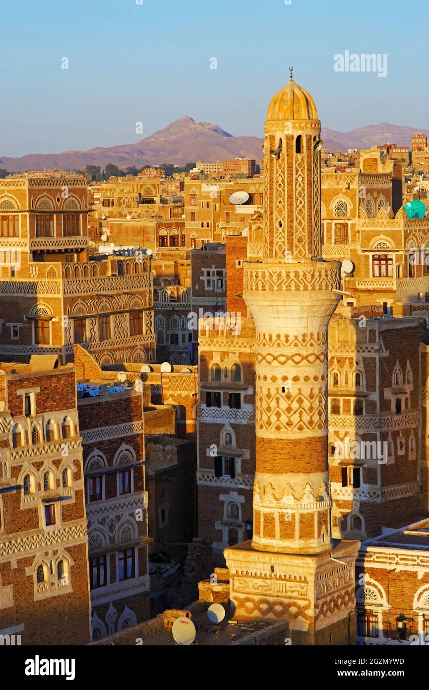 Yemen, Sanaa, Old Town, elevated view, Unesco World Heritage Stock
