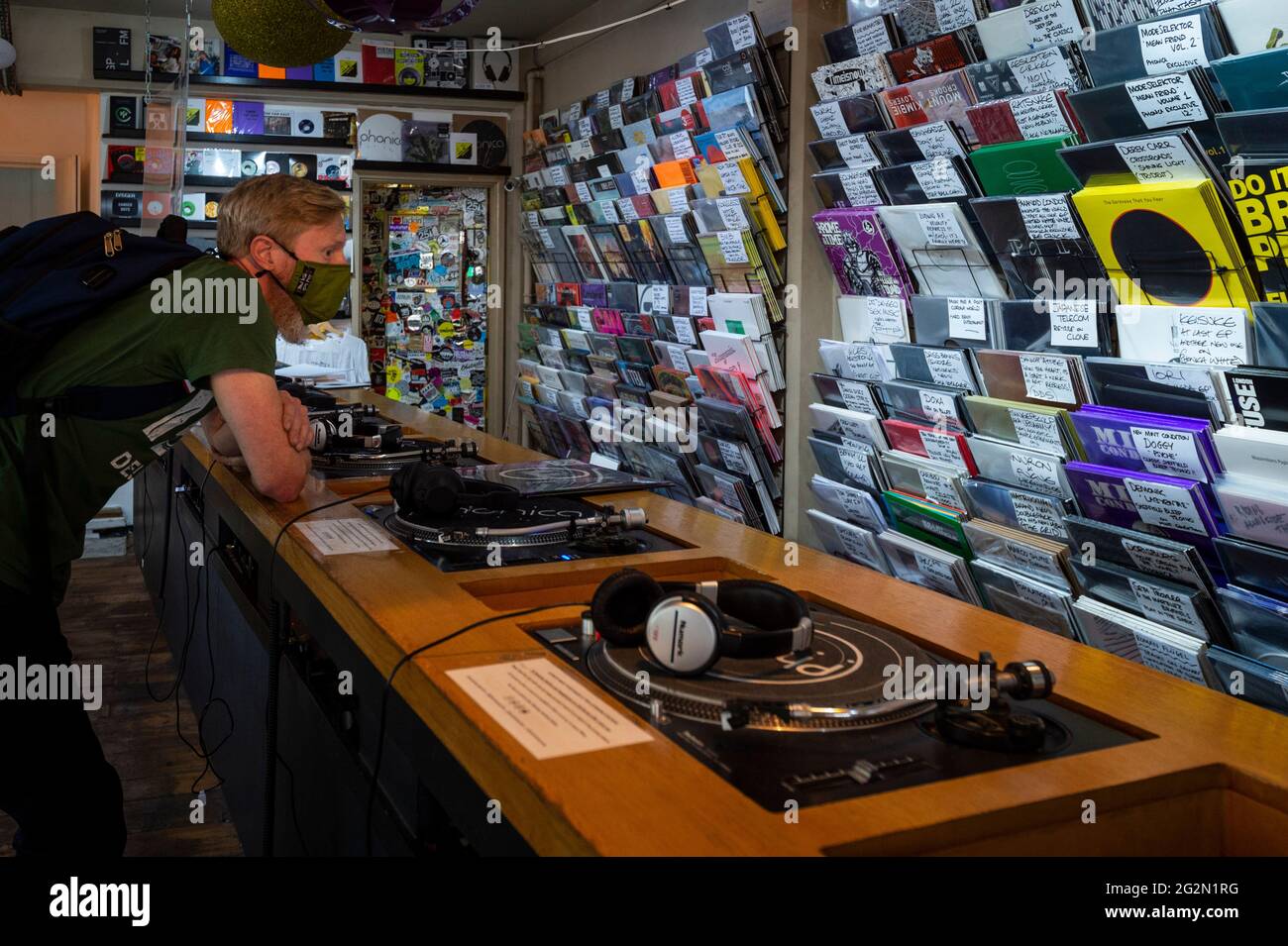 London Uk 12 June 21 A Customer In Phonica Records In Soho On Record Store Day Where Independent Record Shops Worldwide Celebrate Music Including Special Vinyl Releases Made Exclusively For The Day London Uk 12 June 21 A Customer In Phonica Records In Soho On Record Store Day Where Independent Record Shops Worldwide Celebrate Music Including Special Vinyl Releases Made Exclusively For The Day