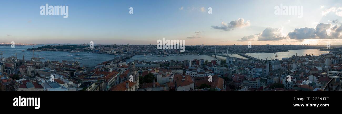 Panoramic view of the Istanbul skyline from above the Galata Tower ...