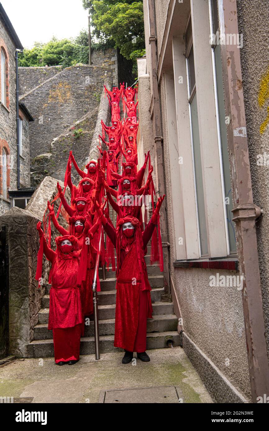 Falmouth Cornwall, Extinction Rebellion Protesters,Red rebles from around the country march through the streets of Falmouth For the G 7 summit St Ives Cornwall Credit: kathleen white/Alamy Live News Stock Photo