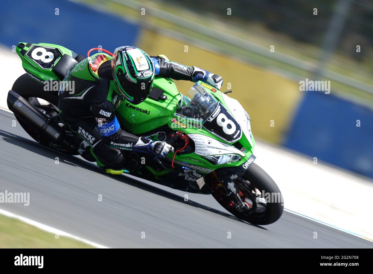 Le Mans, Sarthe, France. 12th June, 2021. Bolliger Team Switzerland #8  Kawasaki ZX 10R - #8 JAN BUHN (GER) in action during the race of 44th  edition of the 24 hours motorcycle