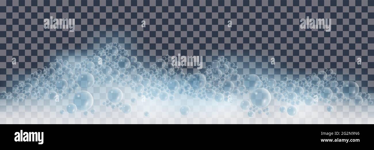 Soap foam with bubbles on transparent background. Vector illustration Stock Vector