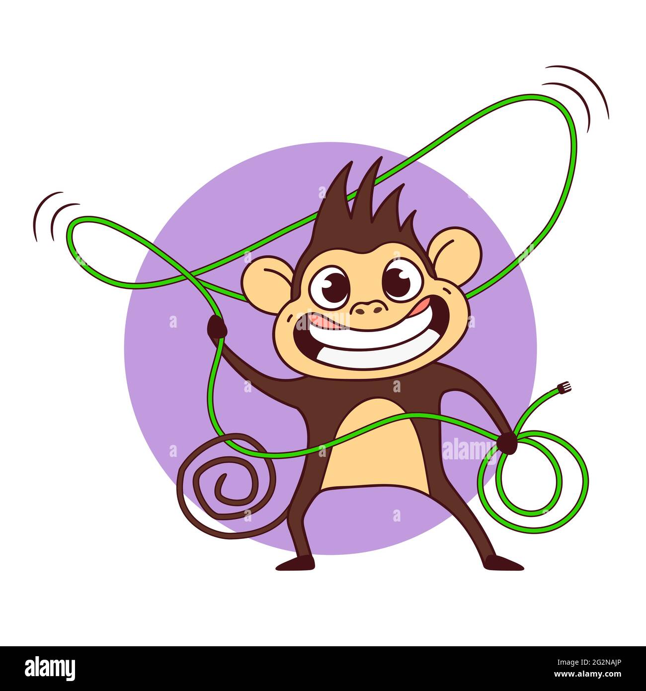 Сute cartoon monkey vector illustration. Crazy monkey with network cable Stock Vector