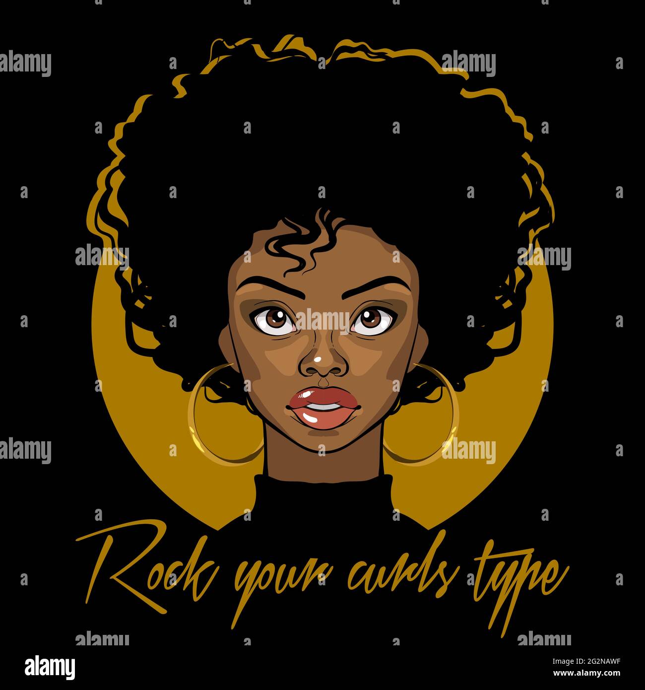 Cartoon vector portrait of an Afro American girl with curly hair, big eyes and golden earrings. Fashion Illustration on black background Stock Vector Image & Art - Alamy Cartoon vector portrait of an Afro American girl with curly hair, big eyes and golden earrings. Fashion Illustration on black background Stock Vector Image & Art - Alamy