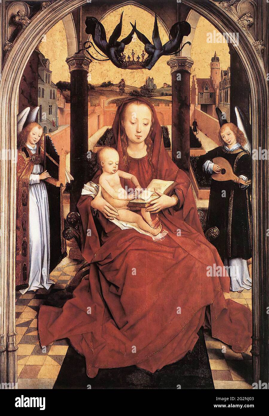 Hans Memling -  Virgin Child Enthroned with Two Musical Angels 1467 Stock Photo
