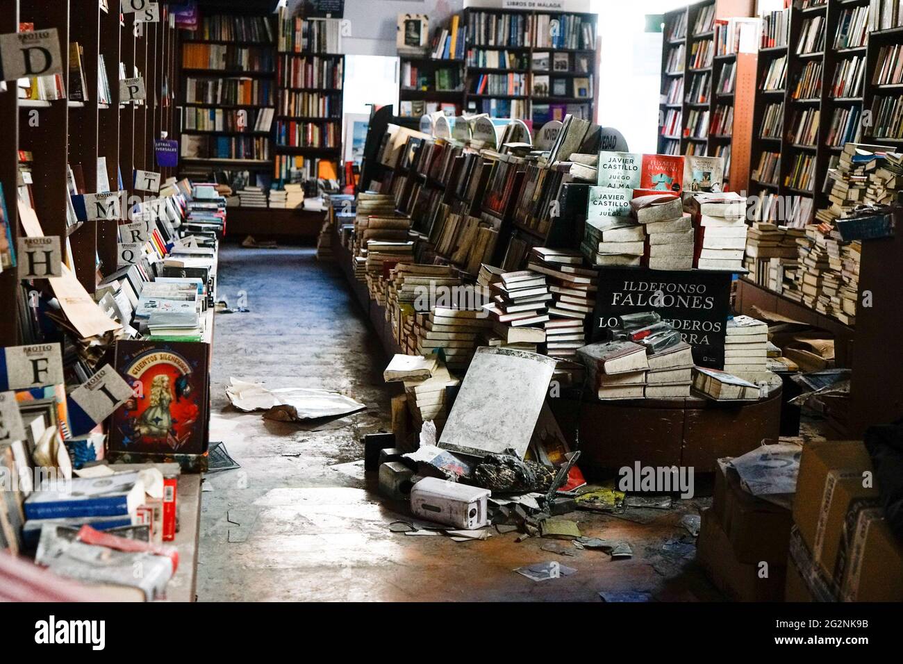View of burnt books at Libreria Proteo in Malaga. Fire burned part of  Libreria Proteo last May 6th 2021. (Photo by Francis Gonzalez / SOPA  Images/Sipa USA Stock Photo - Alamy