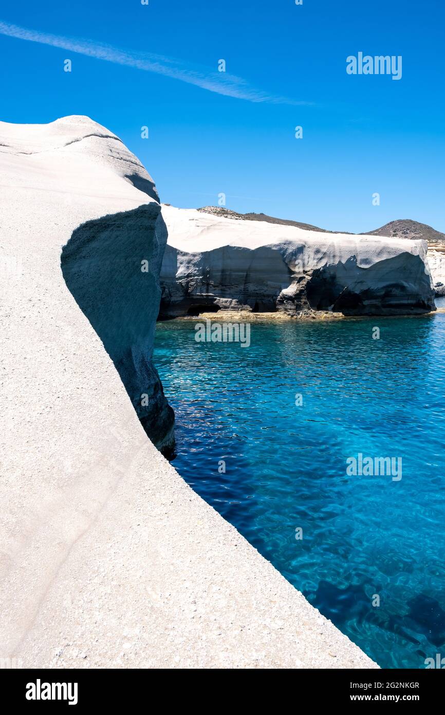 Sarakiniko Milos island, Cyclades Greece. Lunar landscape, white color ...