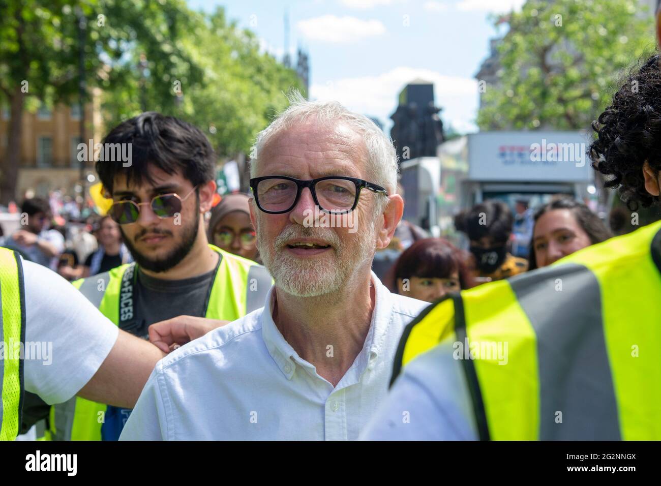 London, UK. 12th June, 2021. Jeremy Corbyn takes part during the Justice for Palestine Protest outside Downing Street in London. Credit: SOPA Images Limited/Alamy Live News Stock Photo