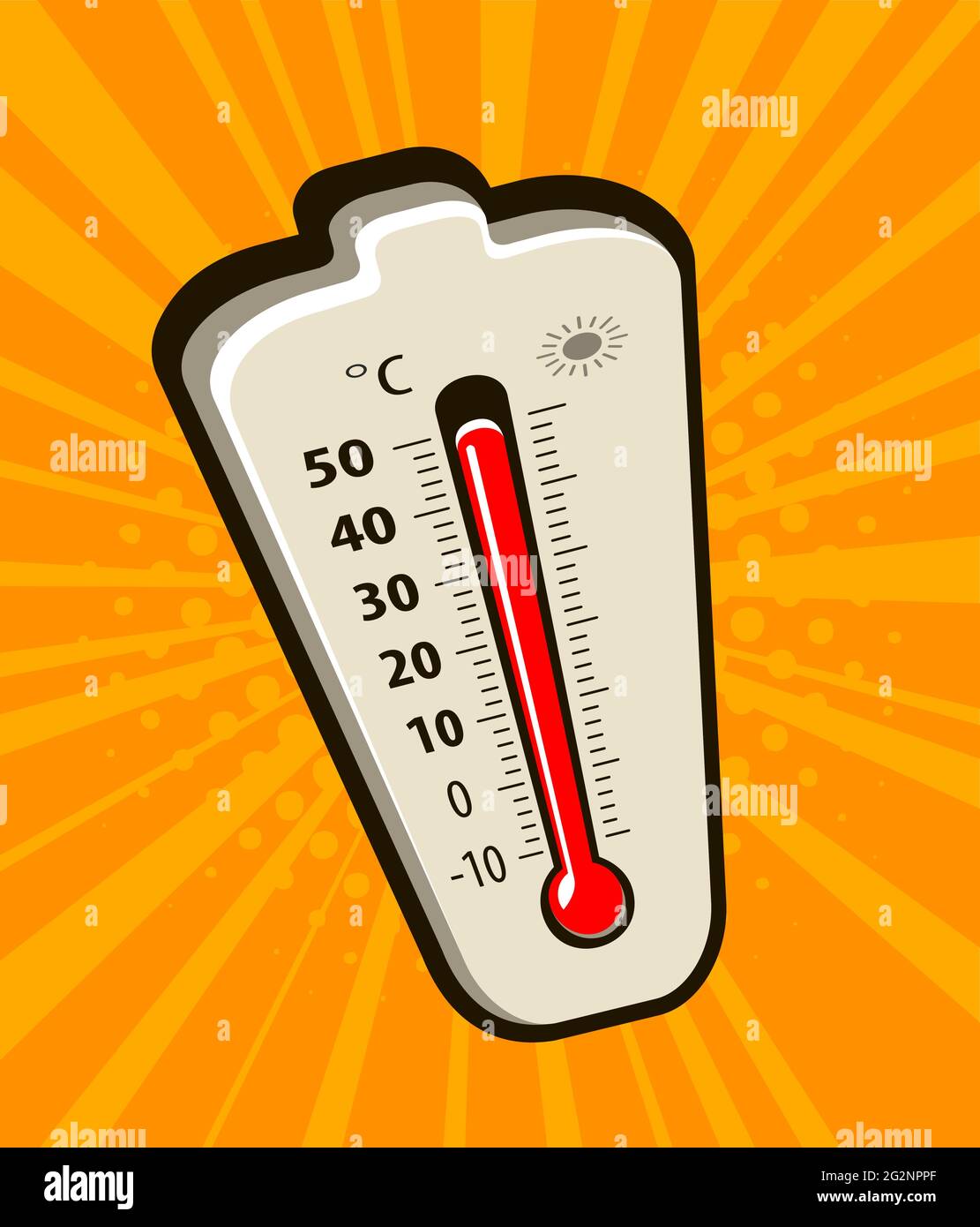 Thermometer with rising temperatures in hot weather. Vector illustration Stock Vector
