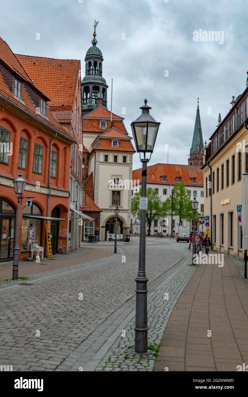 Typical street view in Luneburg - CITY OF LUENEBURG, GERMANY - MAY 10, 2021 Stock Photo