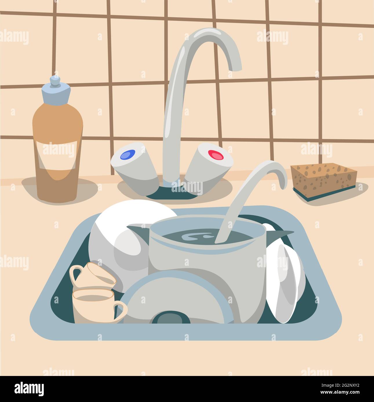 Kitchen sink with dirty dishes, vector illustration Stock Vector Image &  Art - Alamy