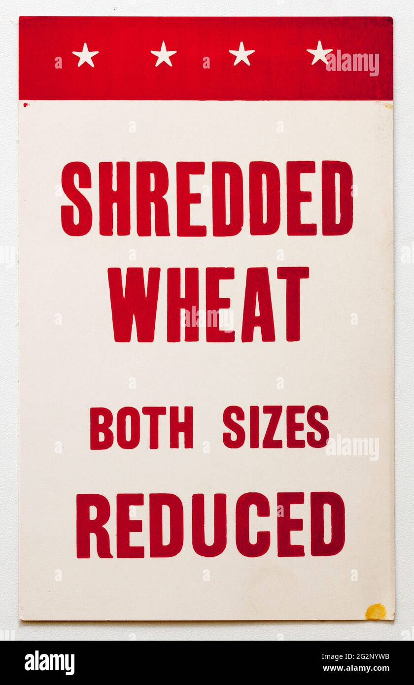 Vinatge 1960s Shop Advertising Price Display Card - Shredded Wheat Stock Photo