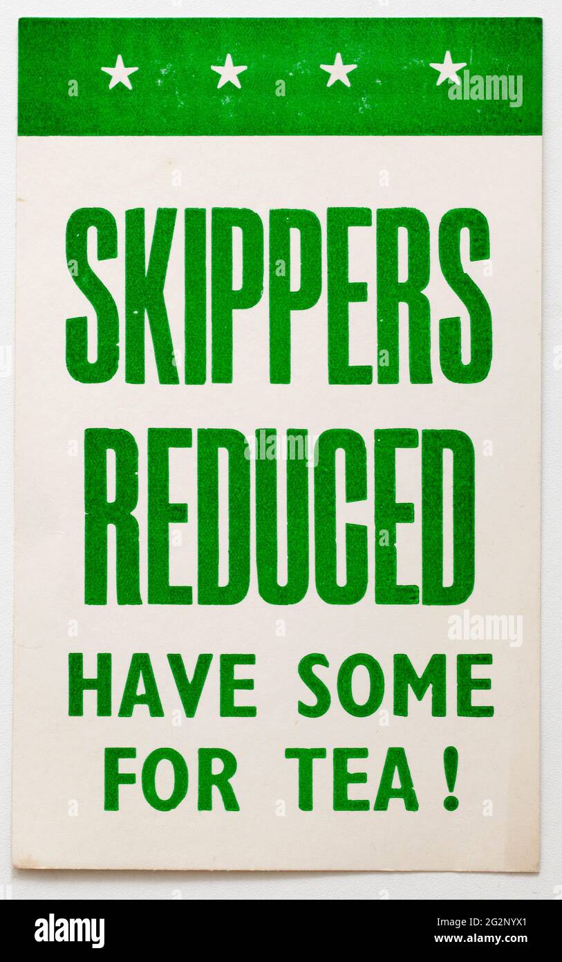 Vinatge 1960s Shop Advertising Price Display Card - Skippers Reduced Stock Photo