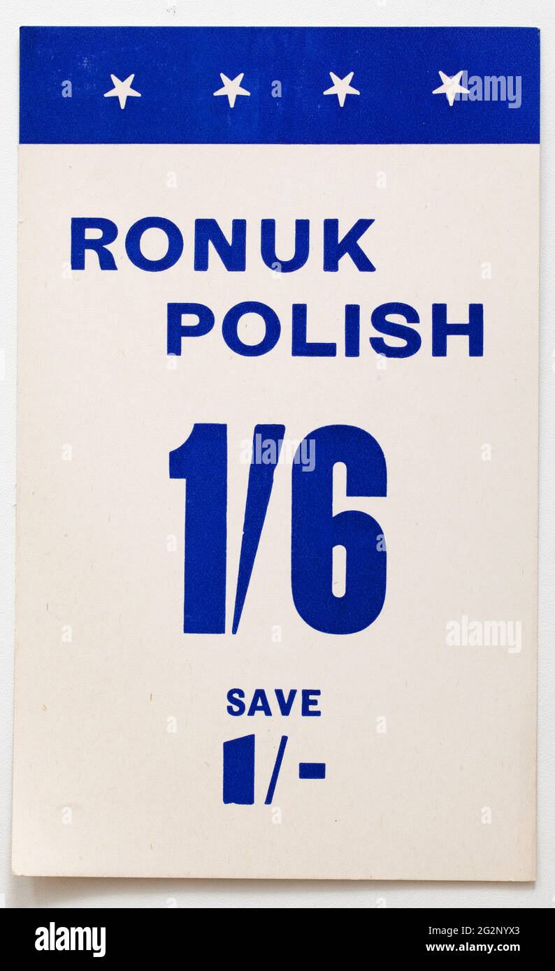 Vinatge 1960s Shop Advertising Price Display Card - Ronuk Polish Stock Photo