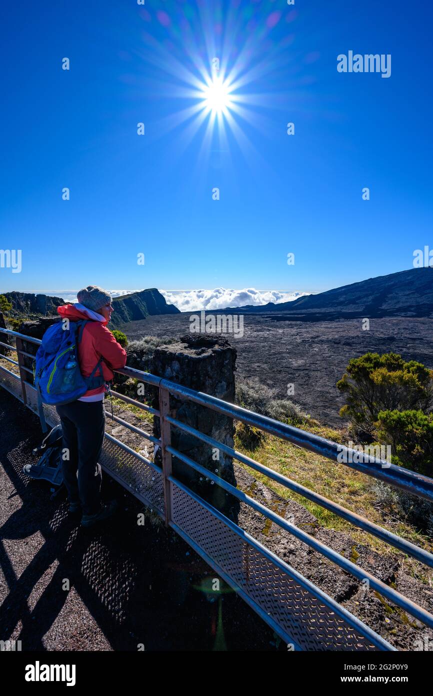 Hiking on Piton de la Fournaise Stock Photo Alamy