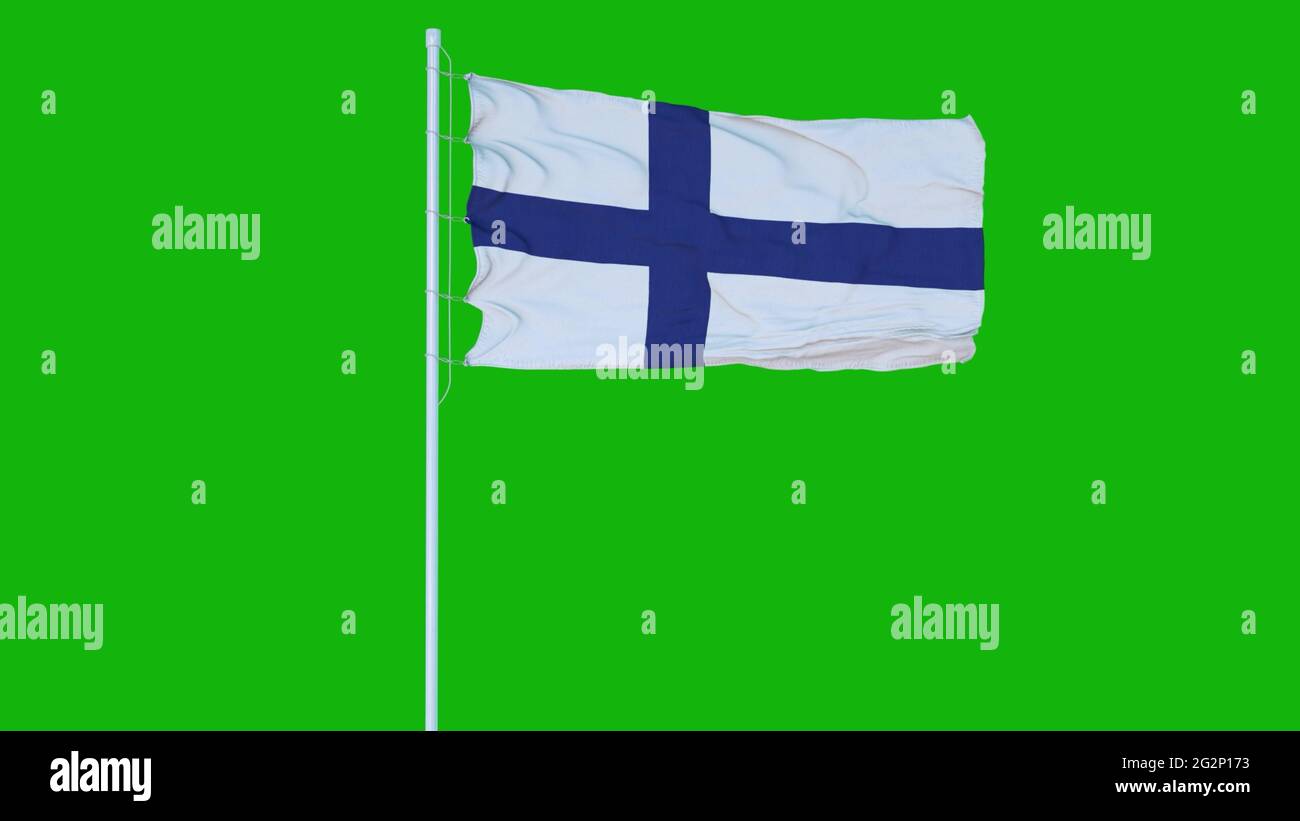Finland flag waving on wind on green screen or chroma key background. 3d rendering Stock Photo