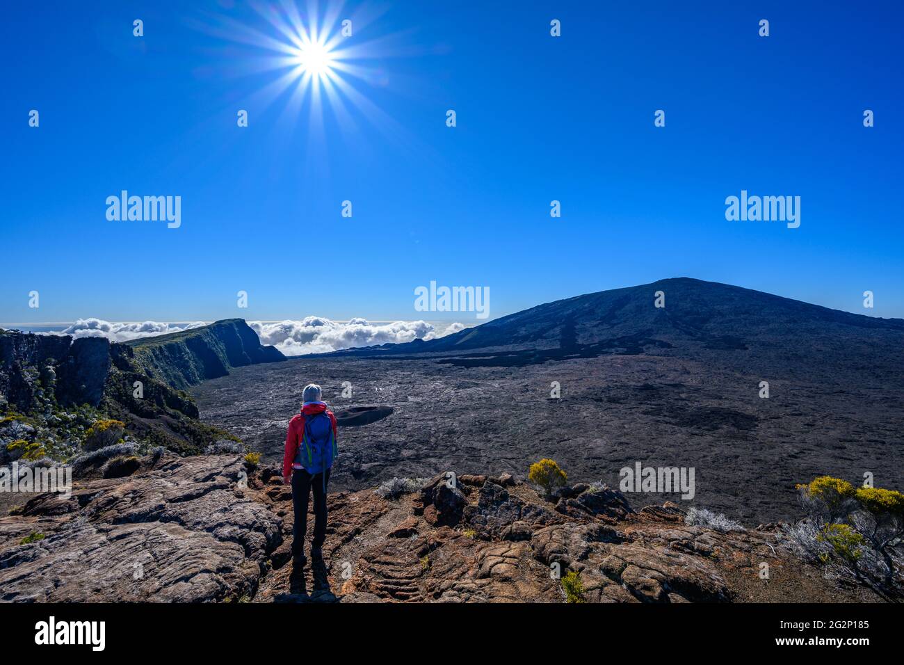 Hiking on Piton de la Fournaise Stock Photo Alamy