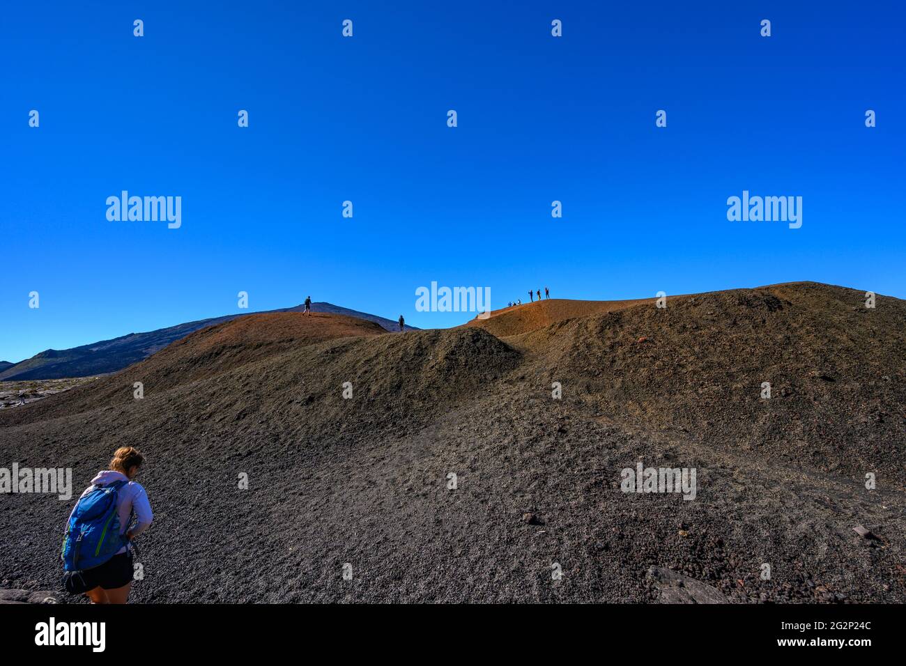 Hiking on Piton de la Fournaise Stock Photo Alamy