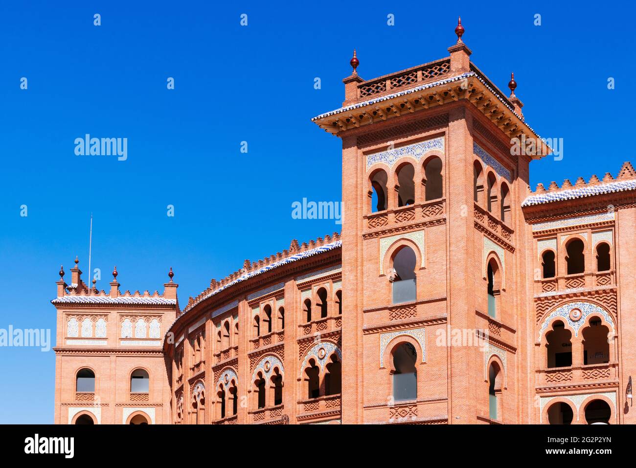 Architecture detail. The plaza de toros de Las Ventas, known simply as Las Ventas, is the largest bullfighting ring in Spain. This bullring was design Stock Photo