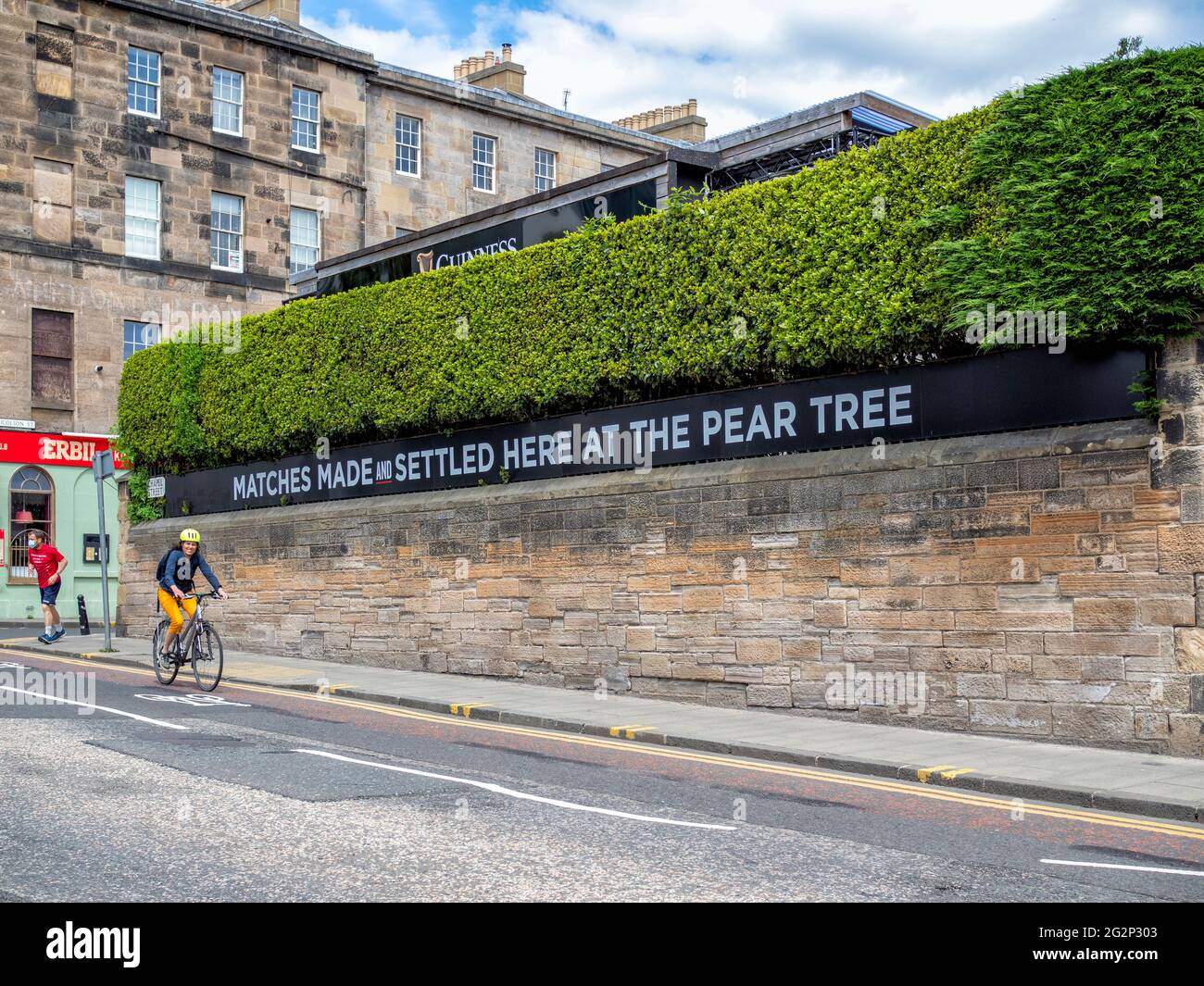 Sign outside The Pear Tree pub, Edinburgh, Scotland, UK Stock Photo