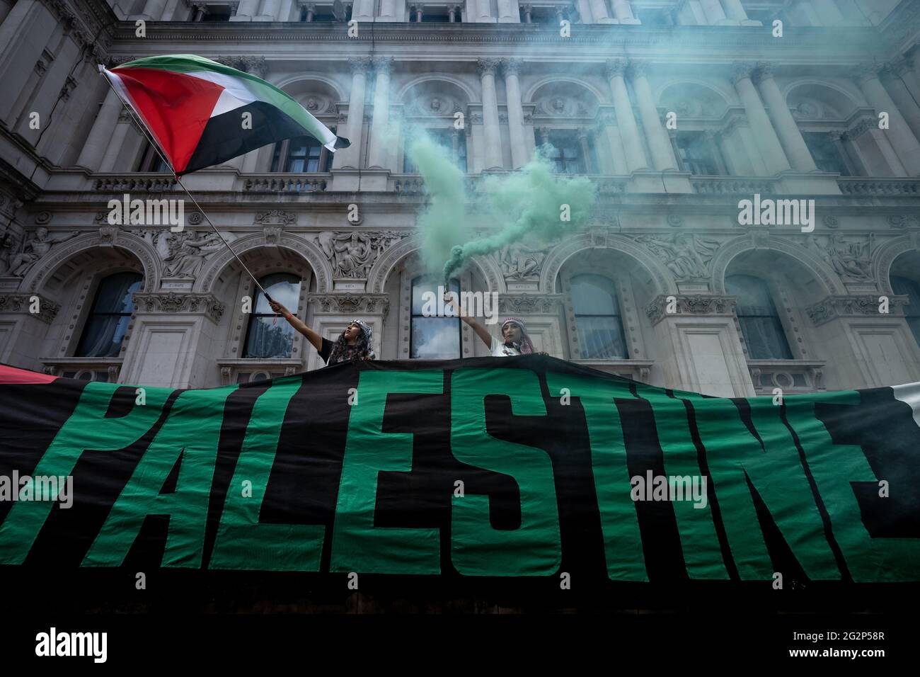 London Uk 12th June 21 Justice For Palestine A Few Thousand Pro Palestine Protesters Gathered On Whitehall Opposite Downing Street As Former Labour Leader Jeremy Corbyn Addressed The Crowd And Called On The