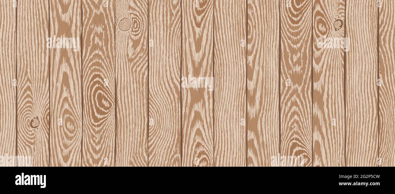 Wood texture. Old textured wooden boards with scratches. Brown timber plank background. Highly detailed table or floor surface, natural material. Seam Stock Vector