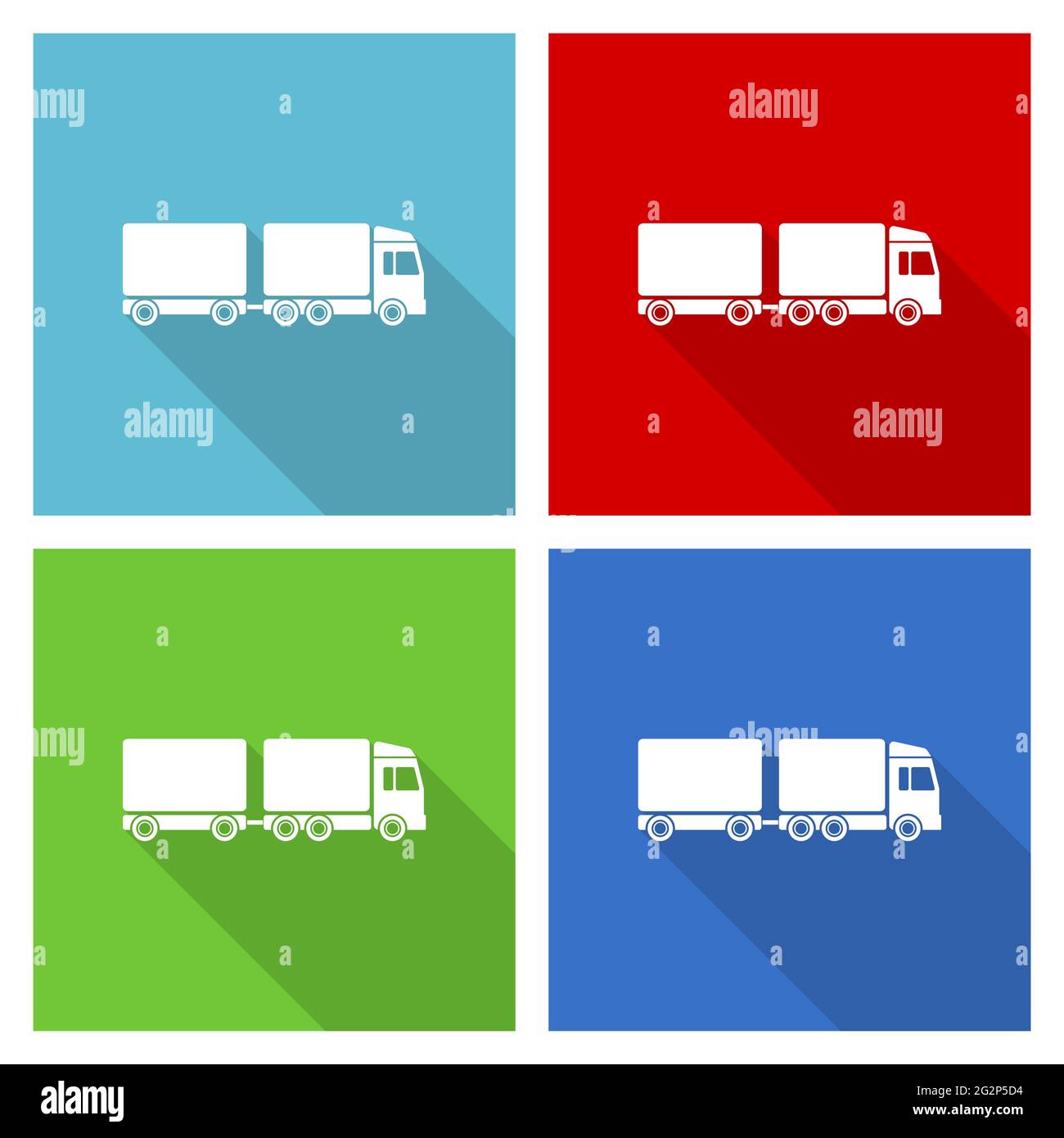 Truck with long semi trailer, transport vector icon, set of flat design