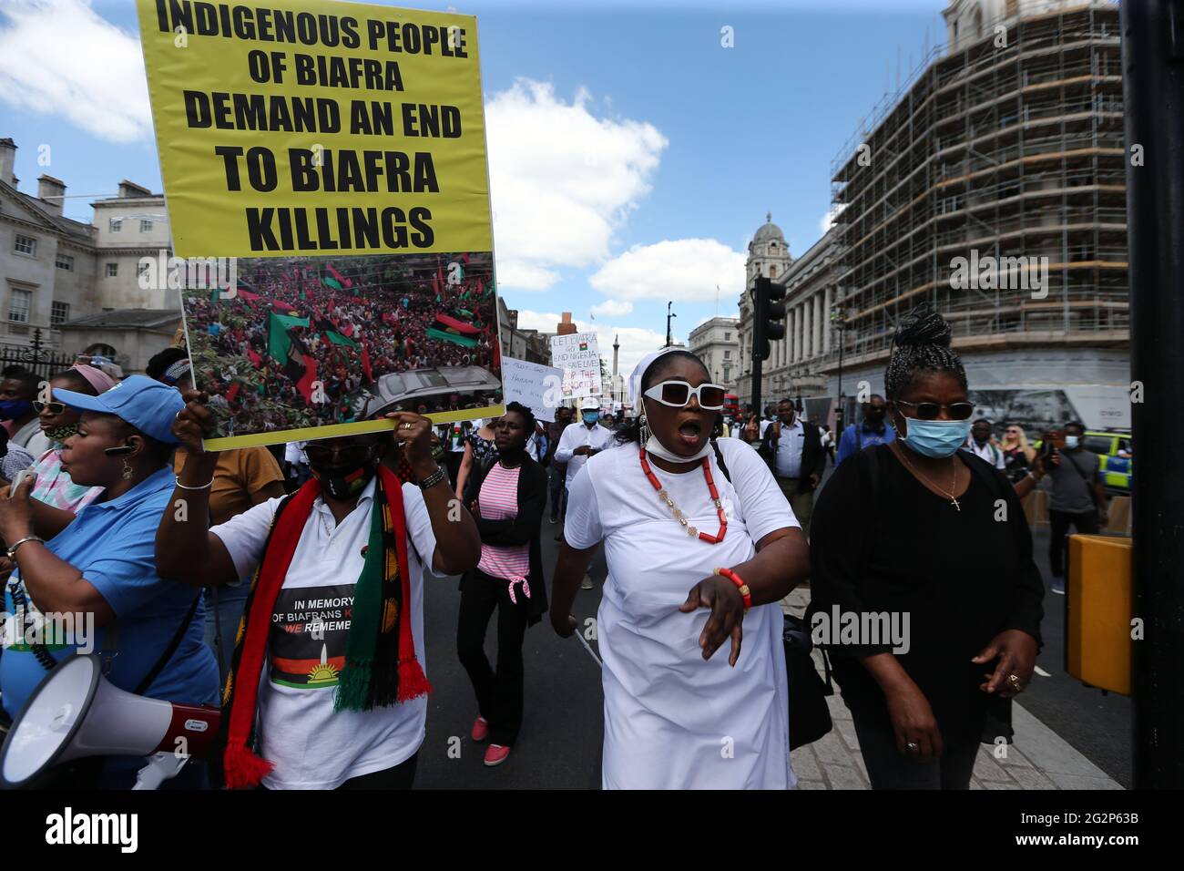 London England Uk 12th June 21 The Pro Yoruba Nation Protesters Stage A Demonstration Against Nigeria S President Muhammadu Buhari In Central London On Nigeria S New Democracy Day June 12 Protesters Demand Self Determination For London England Uk 12th June 21 The Pro Yoruba Nation Protesters Stage A Demonstration Against Nigeria S President Muhammadu Buhari In Central London On Nigeria S New Democracy Day June 12 Protesters Demand Self Determination For