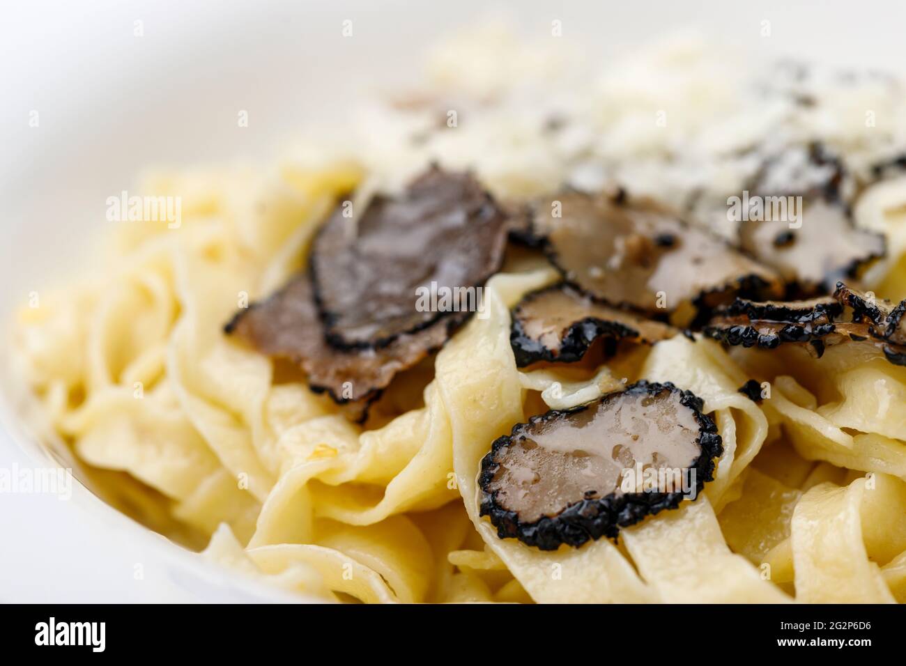 black truffle on home made pasta Stock Photo