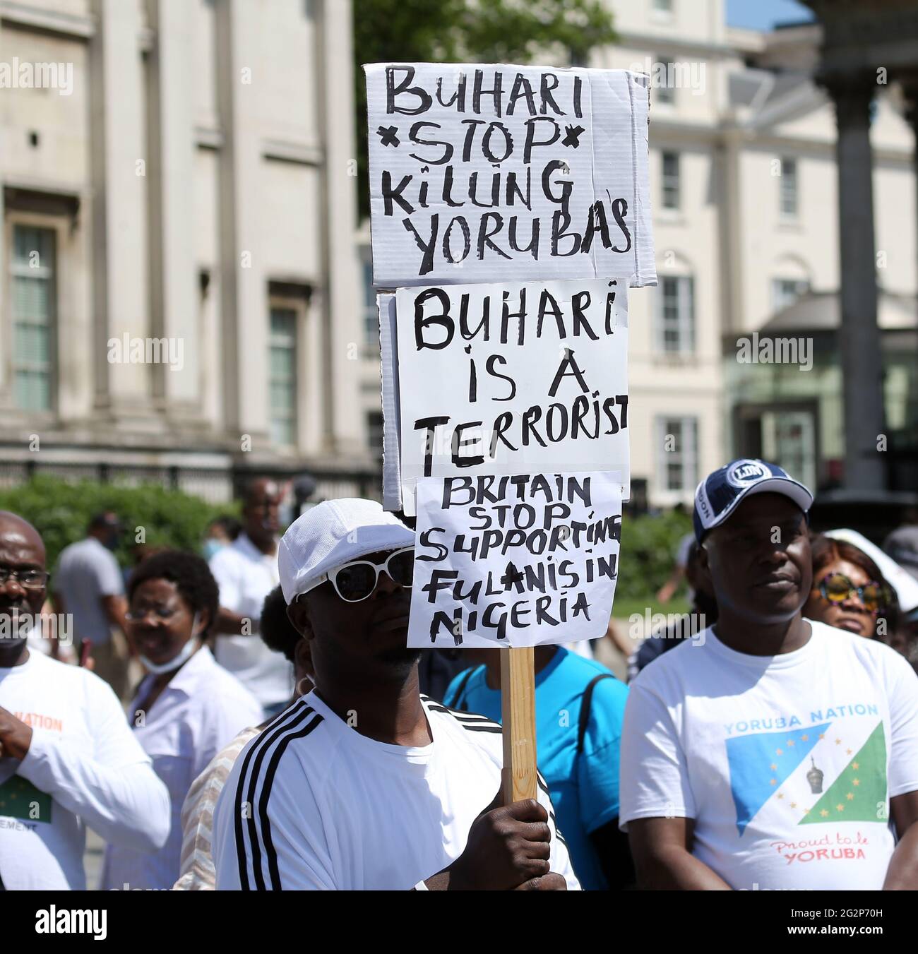 London England Uk 12th June 21 The Pro Yoruba Nation Protesters Stage A Demonstration Against Nigeria S President Muhammadu Buhari In Central London On Nigeria S New Democracy Day June 12 Protesters Demand Self Determination For London England Uk 12th June 21 The Pro Yoruba Nation Protesters Stage A Demonstration Against Nigeria S President Muhammadu Buhari In Central London On Nigeria S New Democracy Day June 12 Protesters Demand Self Determination For