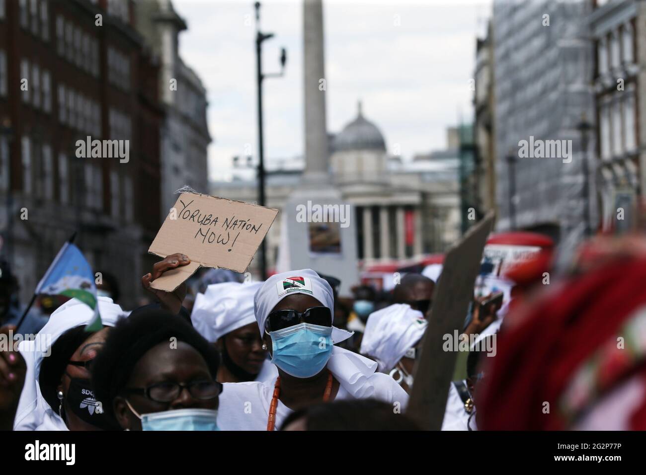 London England Uk 12th June 21 The Pro Yoruba Nation Protesters Stage A Demonstration Against Nigeria S President Muhammadu Buhari In Central London On Nigeria S New Democracy Day June 12 Protesters Demand Self Determination For