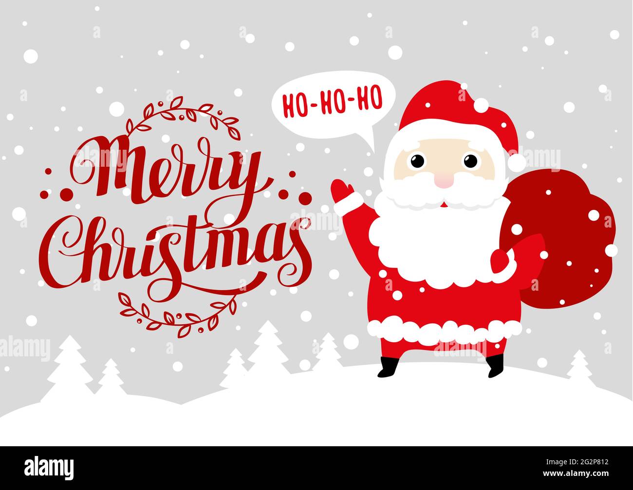 Greeting card with cute cartoon Santa Claus and Merry Christmas ...