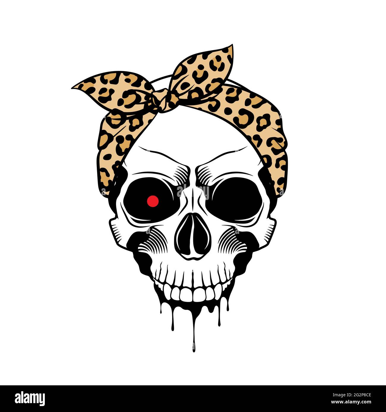 Skull with leopard print bandana, red glowing eye, splashes and drips of  paint. Hand drawn vector illustration on white background Stock Vector  Image & Art - Alamy