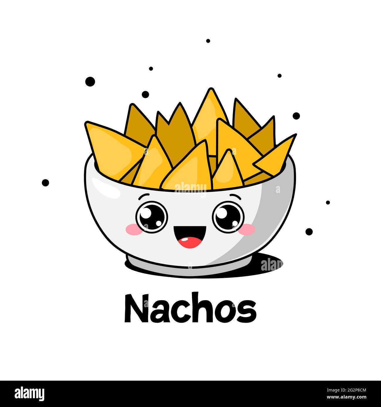 Cartoon bowl of nachos. Mexican food. Vector illustration. Stock Vector