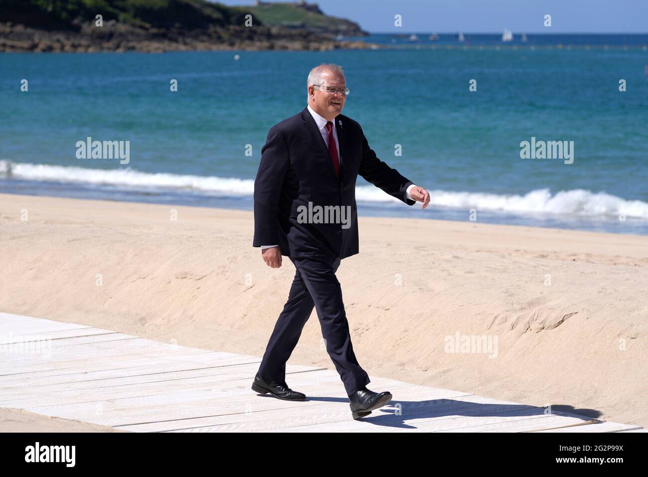 Australian Prime Minister Scott Morrison Arrives For The G7 Summit In Cornwall Picture Date Saturday June 12 2021 Stock Photo Alamy