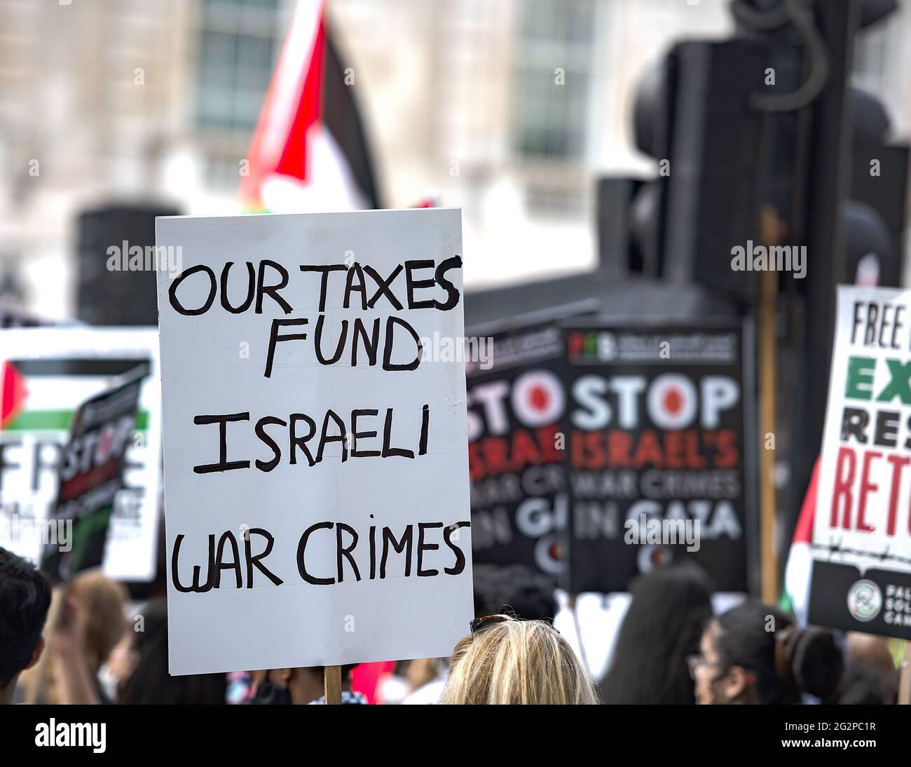 London Uk 12th June 21 A Protester Holds A Placard Outside Downing Street During A Demonstration Demanding Justice For Palestine Since May 21 Israel Launched 11 Day Aerial Bombardment To Gaza Killing 248