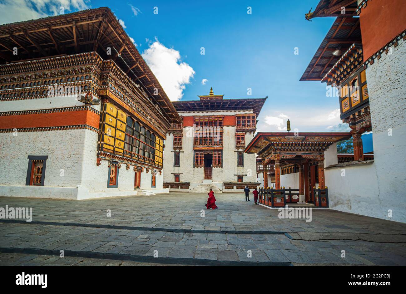 Thimphu, Bhutan, January 10, 2017: Courtyard of the Tashichhoe Dzong governmental office Stock Photo