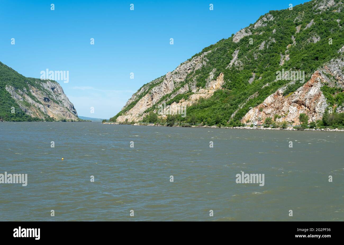 Danube river at the Iron gates Djerdapska klisura gorge between Serbia and Romania Stock Photo