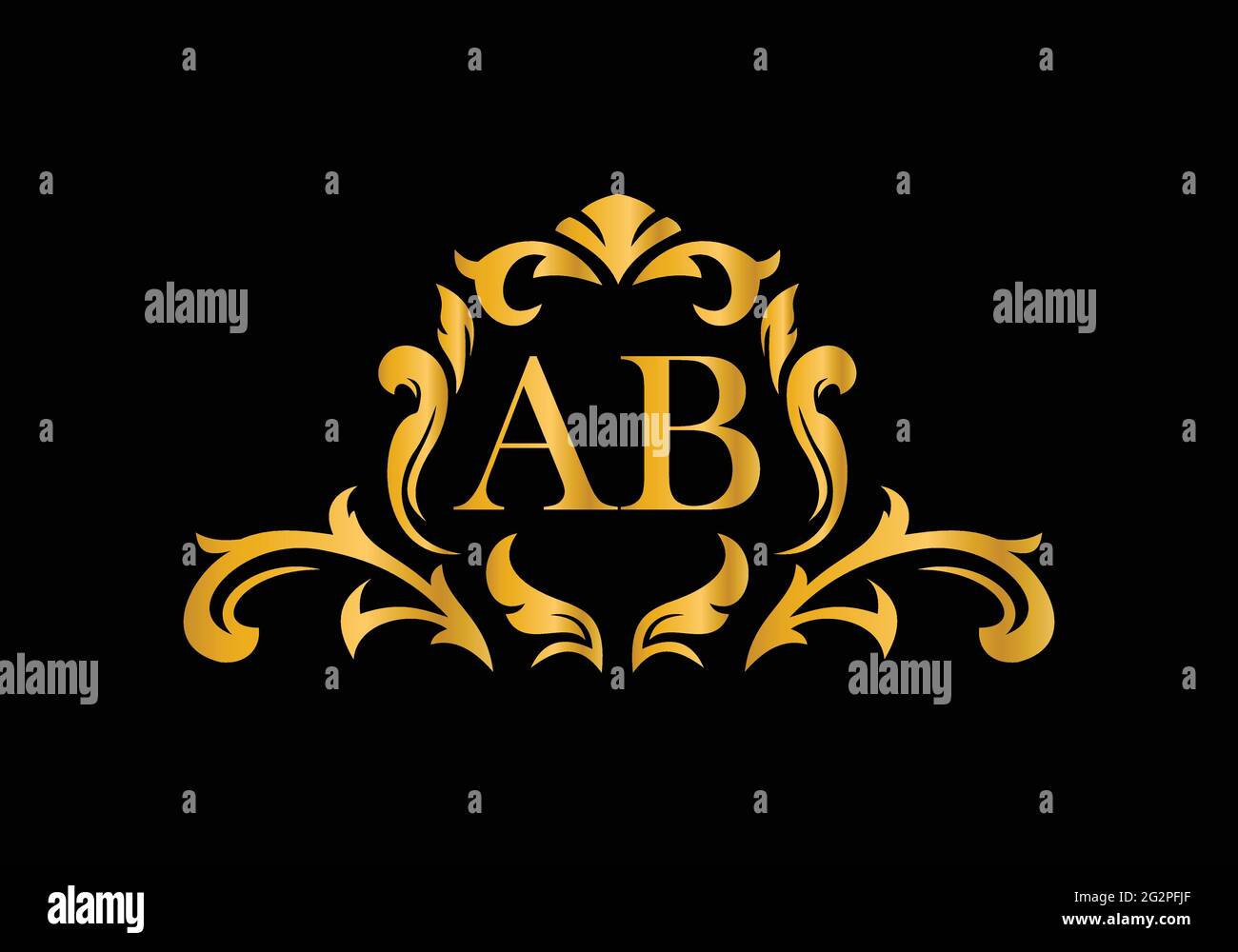 Luxury Alphabet letters AB. Golden Floral alphabet . Monogram initials perfectly for wedding invitations, greeting card, logo, and other design. Stock Vector