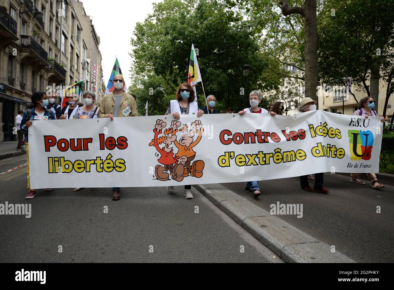 Paris, near 10,000 people marched from Place de Clichy to place of Republique, against the extreme right and its ideas Stock Photo