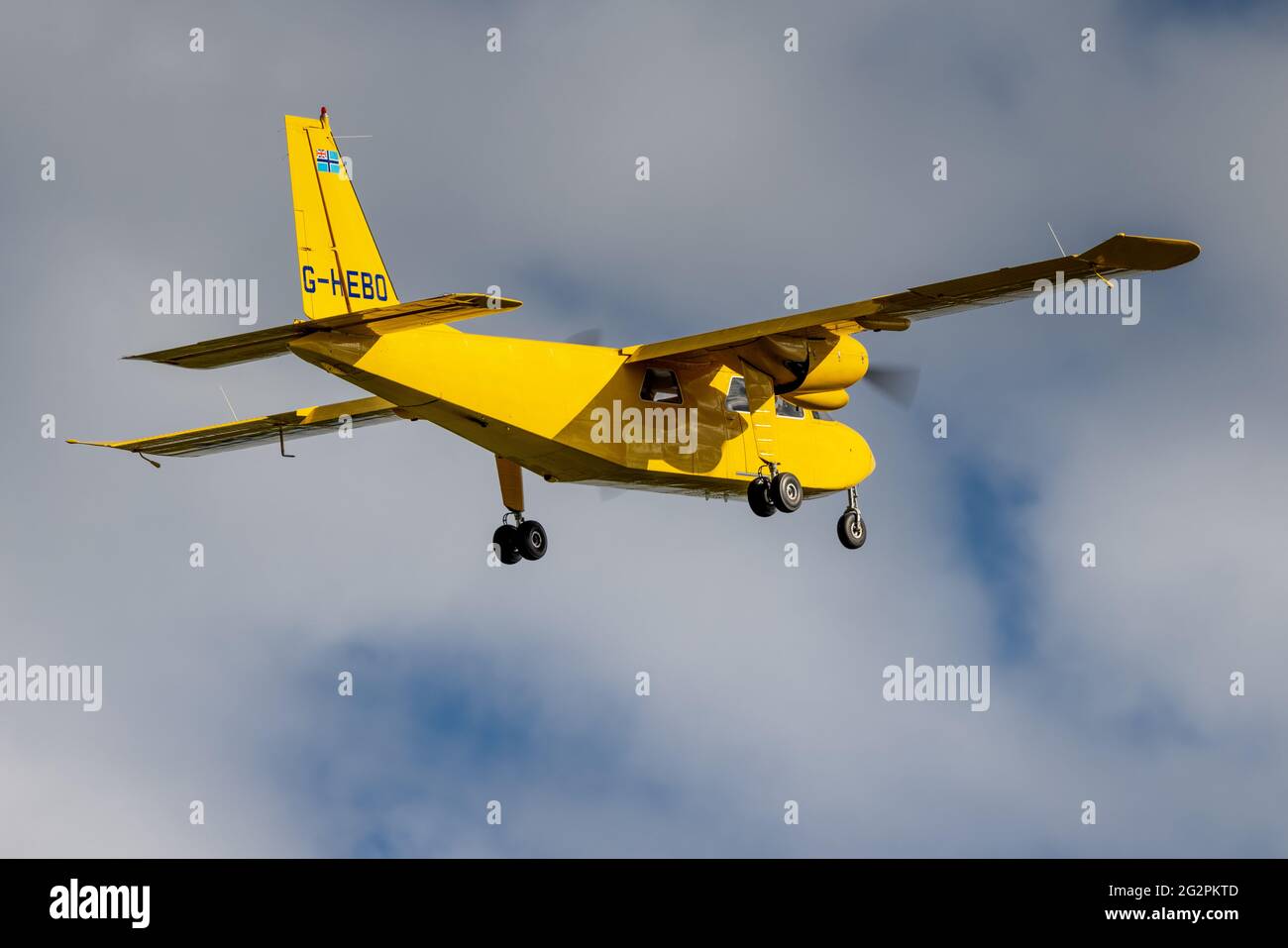 Britten-Norman BN-2 Islander (G-HEBO) at Shuttleworth Flying Festival of Britain airshow on the 6th June 2021 Stock Photo