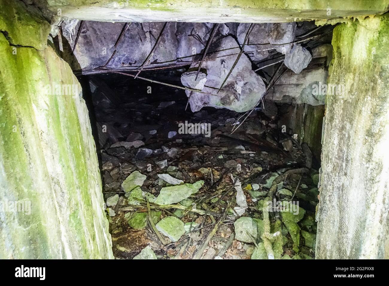 Gierloz, Poland 2nd, June 2021 People visiting the WWII era Adolf Hitler's quarters hidden in a forest near Gierloz, Poland, are seen on 3 June 2021 r Wolf's Lair (ger. Wolfsschanze) ruins of Adolf Hilter's war headquarters was a hidden town in the woods consisting of 200 buildings: shelters, barracks, 2 airports, a power station, a railway station, air-conditioners, water supplies, heat-generating plants and two teleprinters Credit: Vadim Pacajev/Alamy Live News Stock Photo