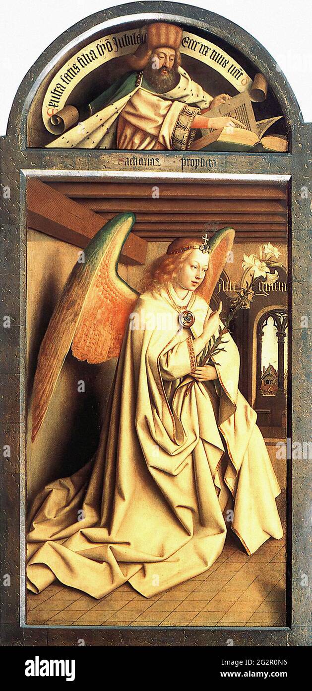Jan Van Eyck -  Angel Annunciate Exterior Left Panel Ghent Altarpiece 1432 Stock Photo