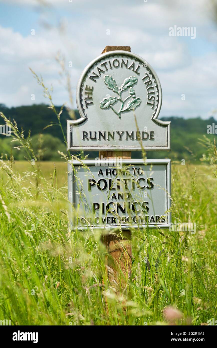 National Trust sign / signpost / post; Runnymede, Surrey. UK. Runnymede