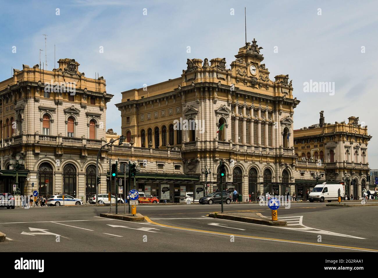 Exterior of Genova Brignole railway station overlooking Piazza Giuseppe Verdi in the center of Genoa, Liguria, Italy Stock Photo